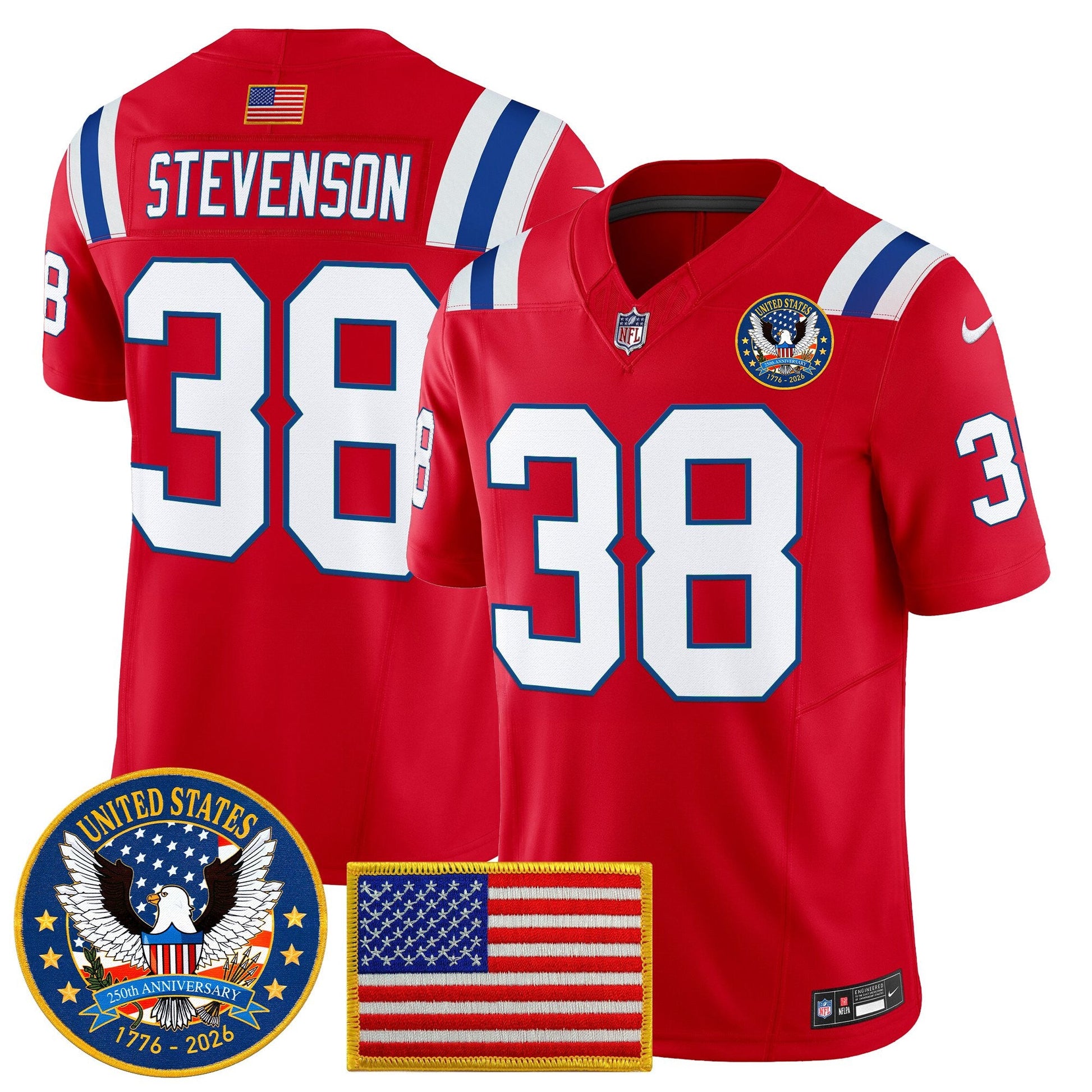 Men's New England Patriots "United States 250th Anniversary Patch" Vapor Limited Jersey - All Stitched