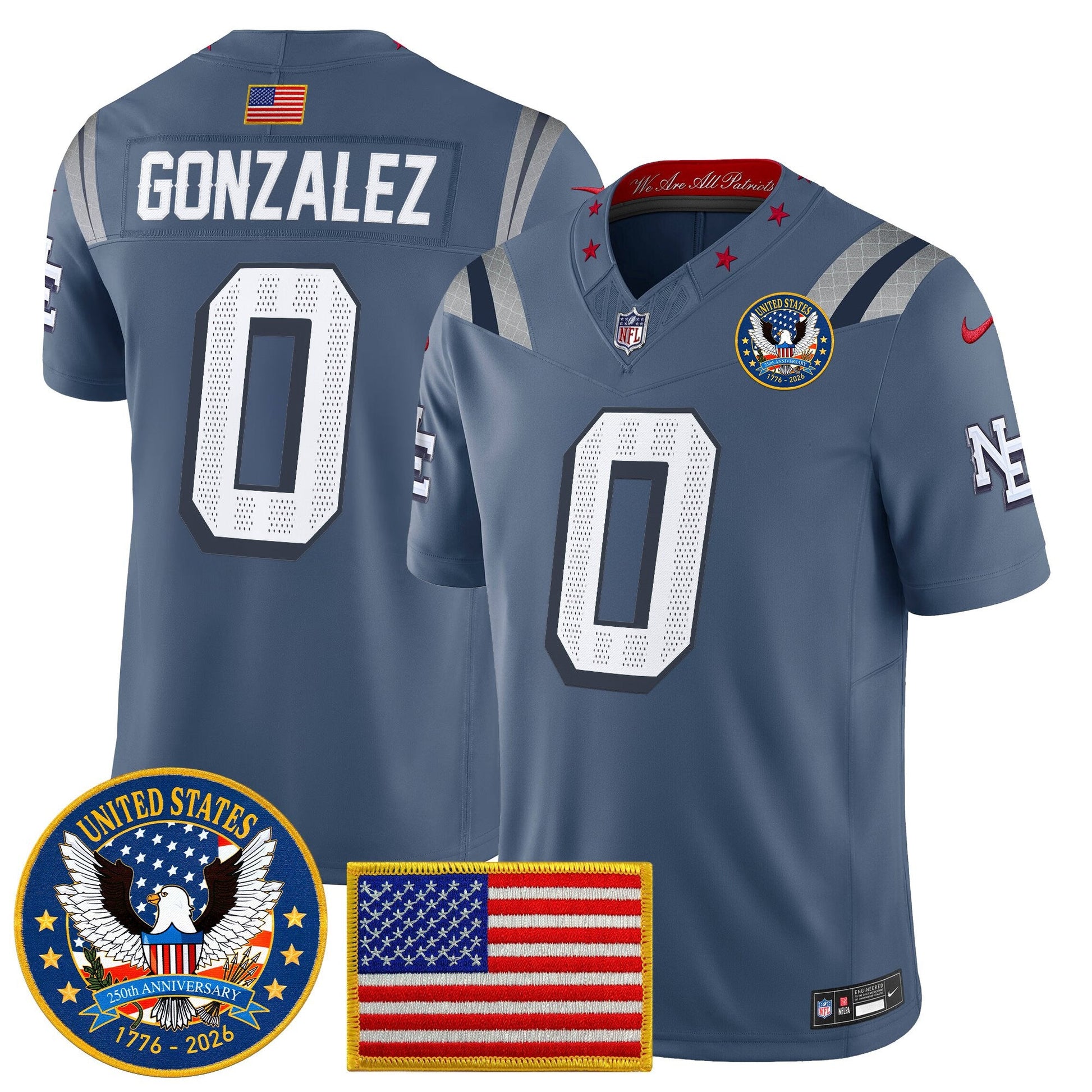 Men's New England Patriots "United States 250th Anniversary Patch" Vapor Limited Jersey - All Stitched