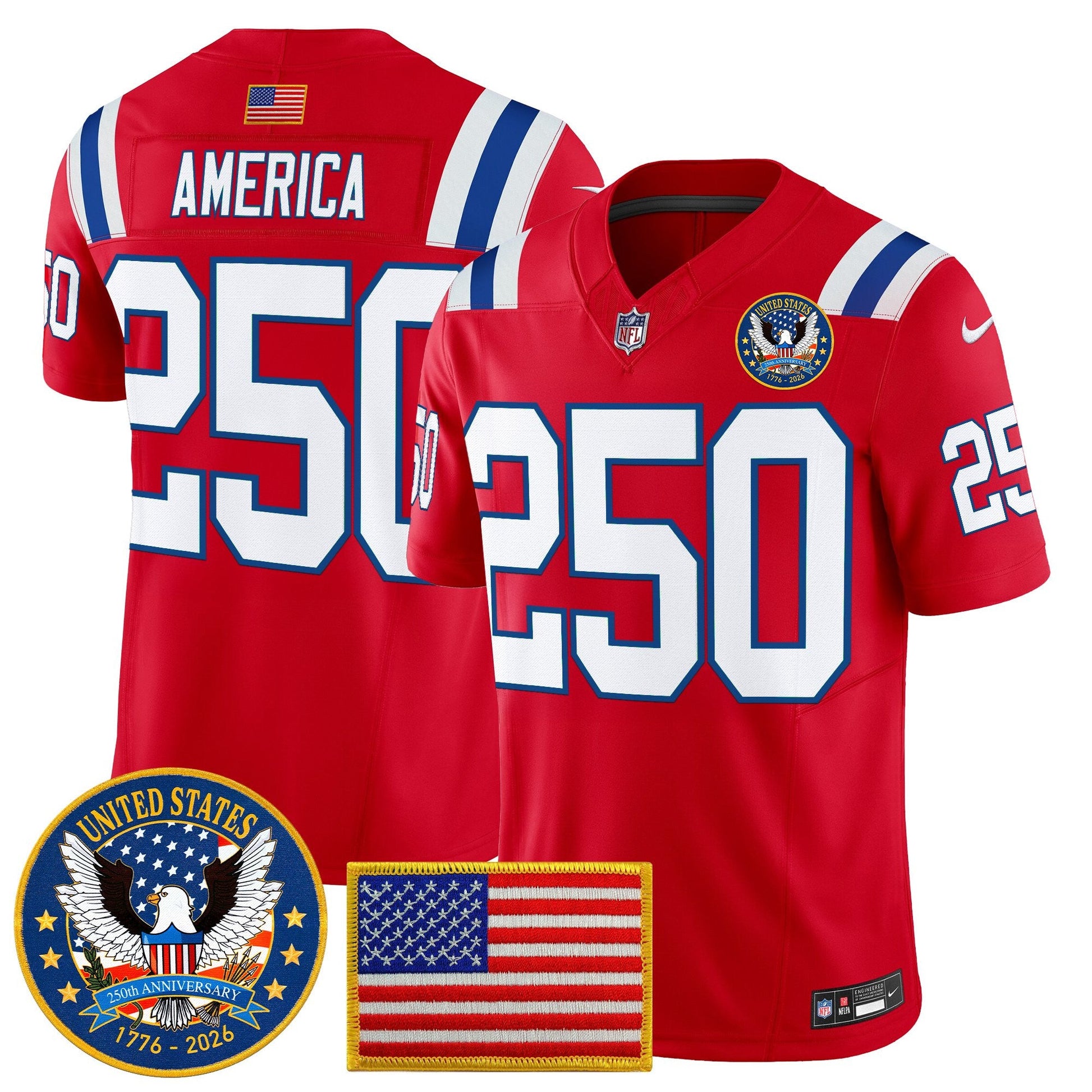 Men's New England Patriots "United States 250th Anniversary Patch" Vapor Limited Jersey - All Stitched