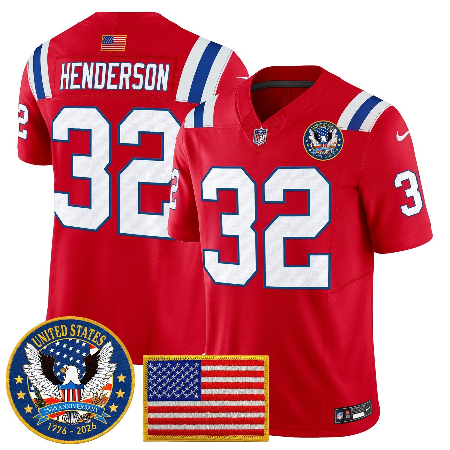 Men's New England Patriots "United States 250th Anniversary Patch" Vapor Limited Jersey - All Stitched