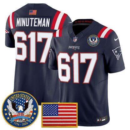 Men's New England Patriots "United States 250th Anniversary Patch" Vapor Limited Jersey - All Stitched