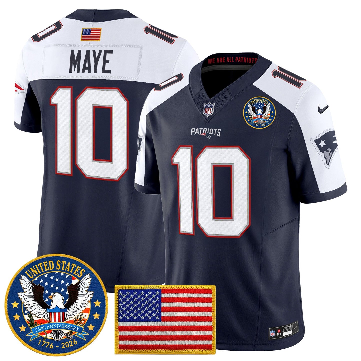 Men's New England Patriots "United States 250th Anniversary Patch" Vapor Limited Jersey - All Stitched