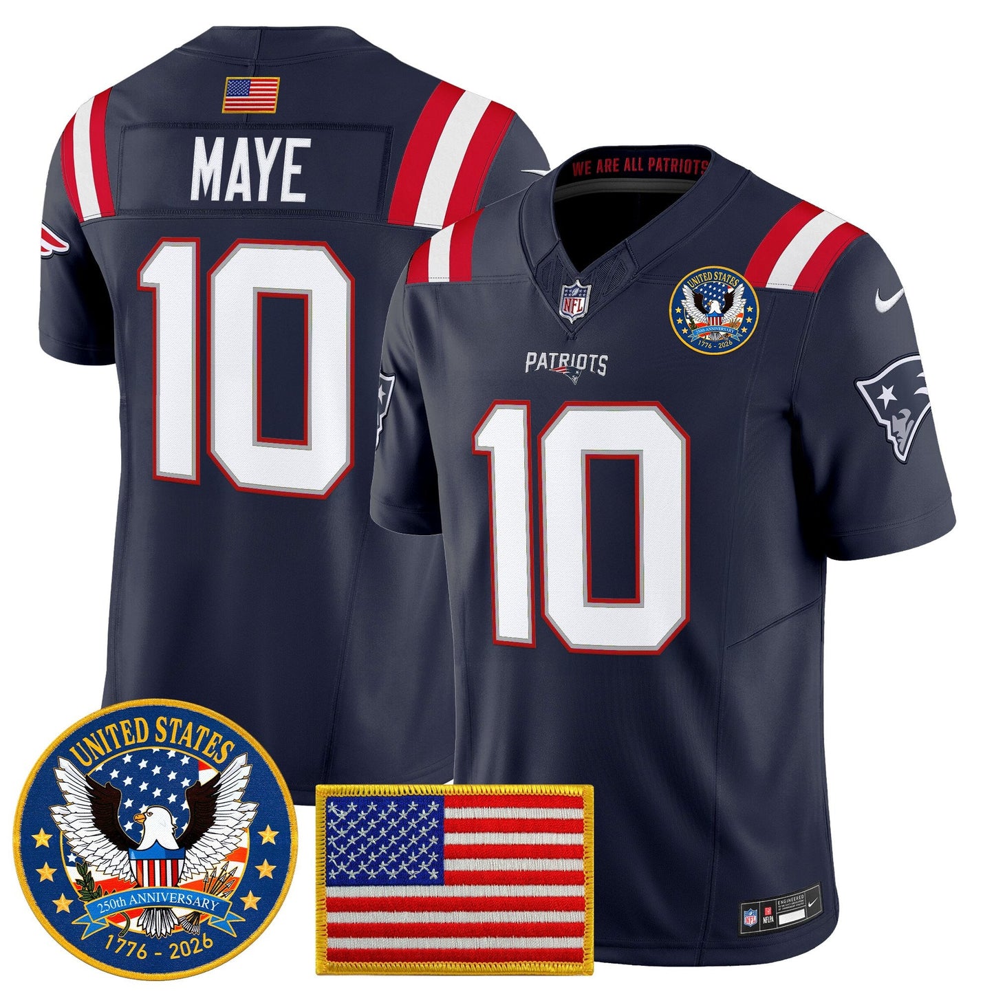 Men's New England Patriots "United States 250th Anniversary Patch" Vapor Limited Jersey - All Stitched