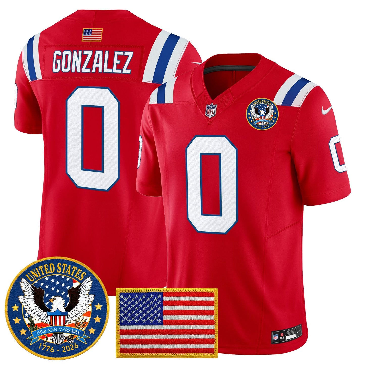 Men's New England Patriots "United States 250th Anniversary Patch" Vapor Limited Jersey - All Stitched