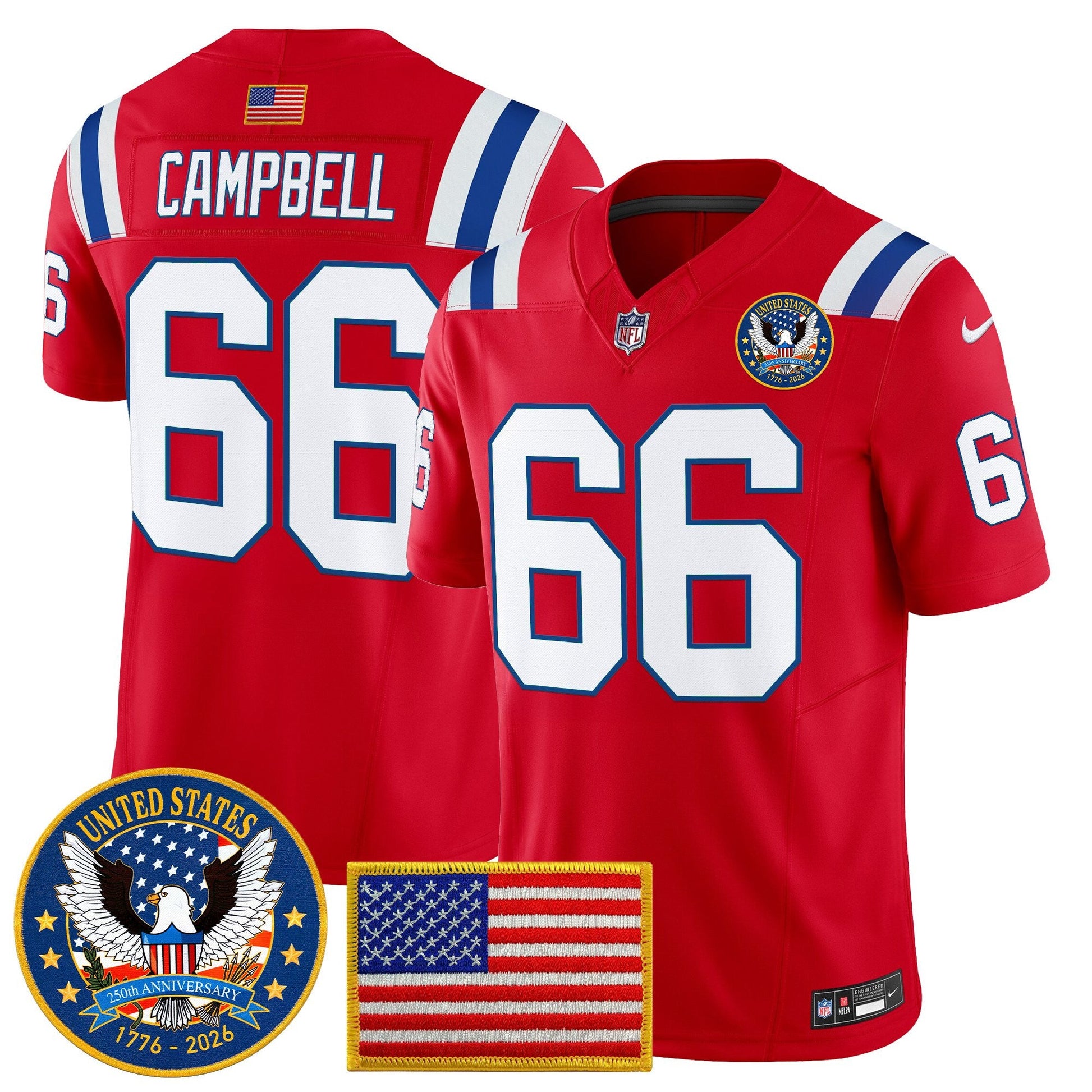Men's New England Patriots "United States 250th Anniversary Patch" Vapor Limited Jersey - All Stitched