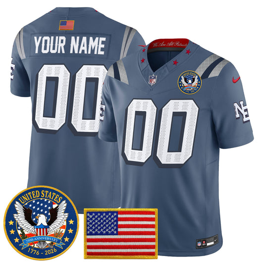 New England Patriots "United States 250th Anniversary Patch" Vapor Limited Custom Jersey - All Stitched