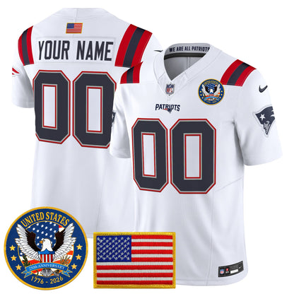 New England Patriots "United States 250th Anniversary Patch" Vapor Limited Custom Jersey - All Stitched