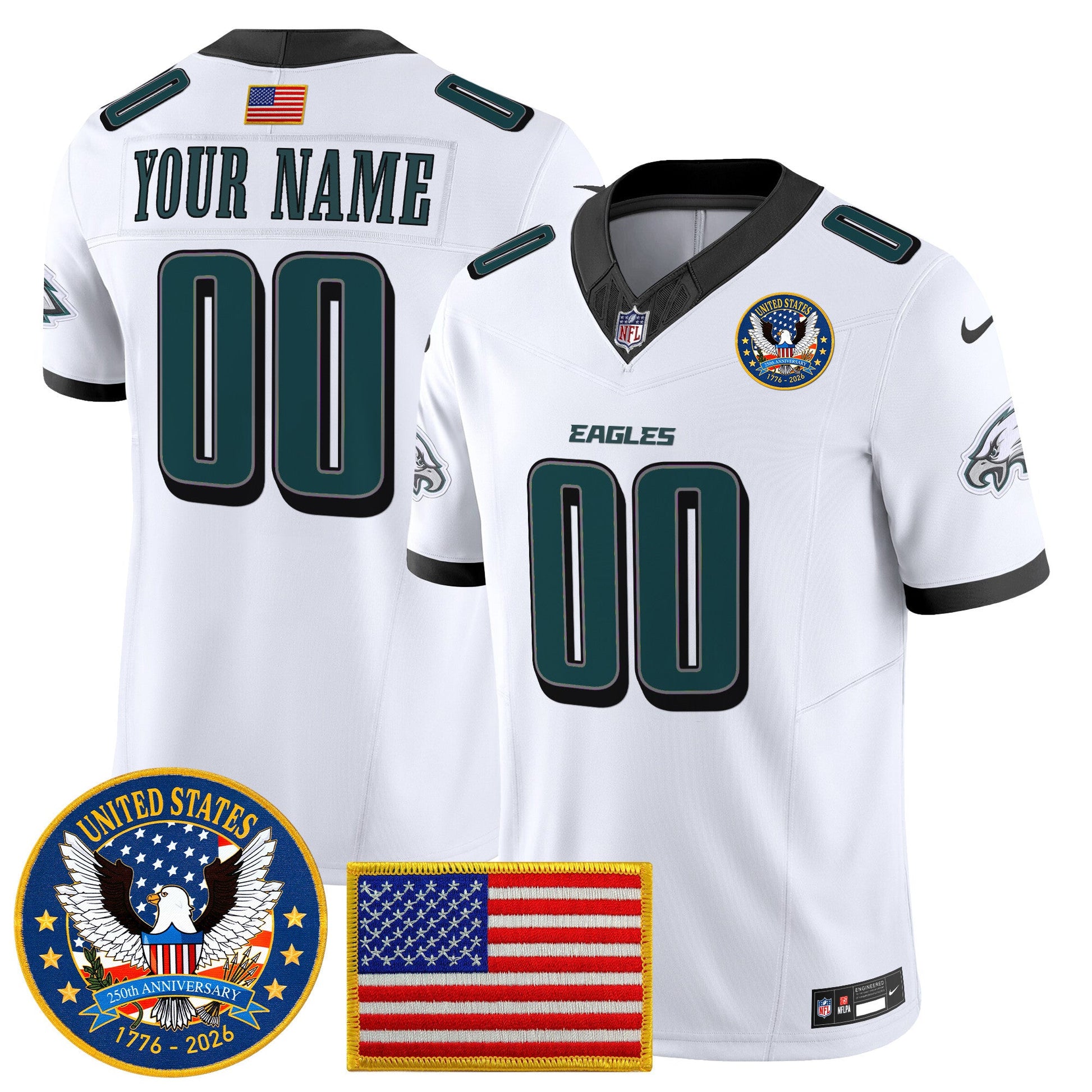 Philadelphia Eagles "United States 250th Anniversary Patch" Vapor Limited Custom Jersey - All Stitched