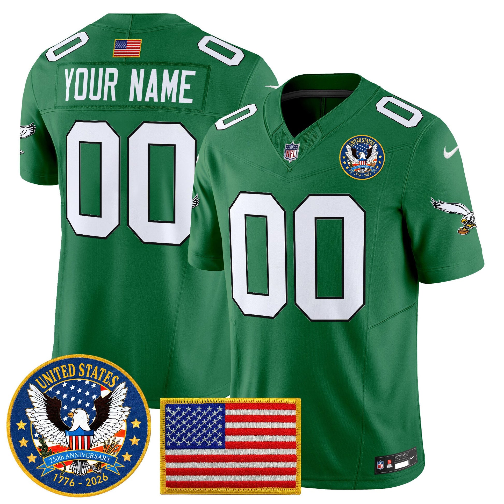 Philadelphia Eagles "United States 250th Anniversary Patch" Vapor Limited Custom Jersey - All Stitched