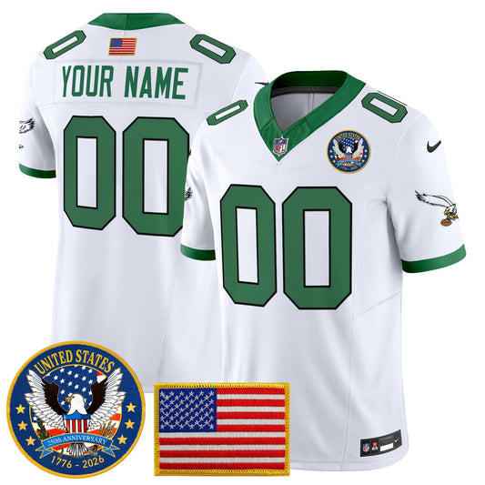 Philadelphia Eagles "United States 250th Anniversary Patch" Vapor Limited Custom Jersey - All Stitched