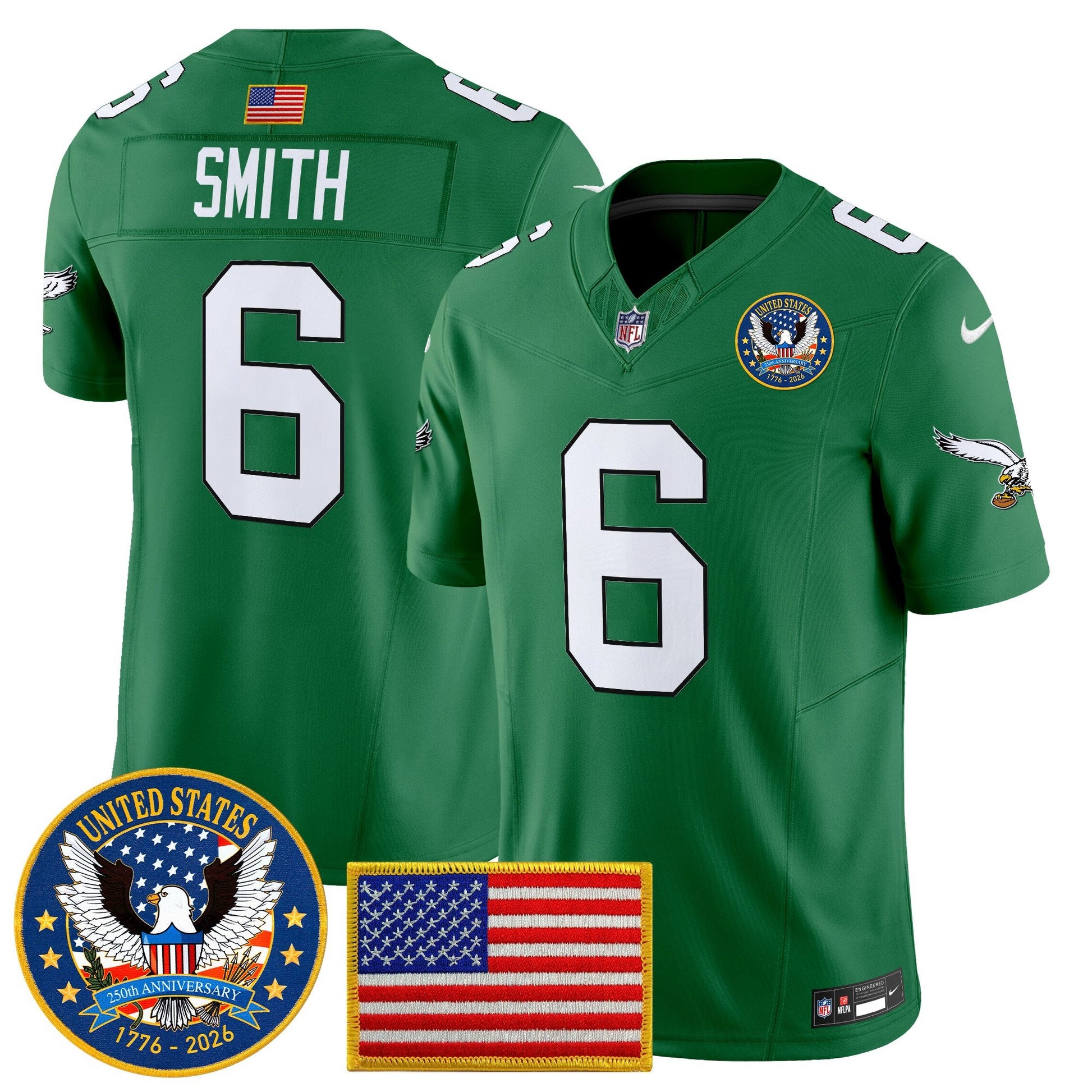 Men's Philadelphia Eagles "United States 250th Anniversary Patch" Vapor Limited Jersey - All Stitched