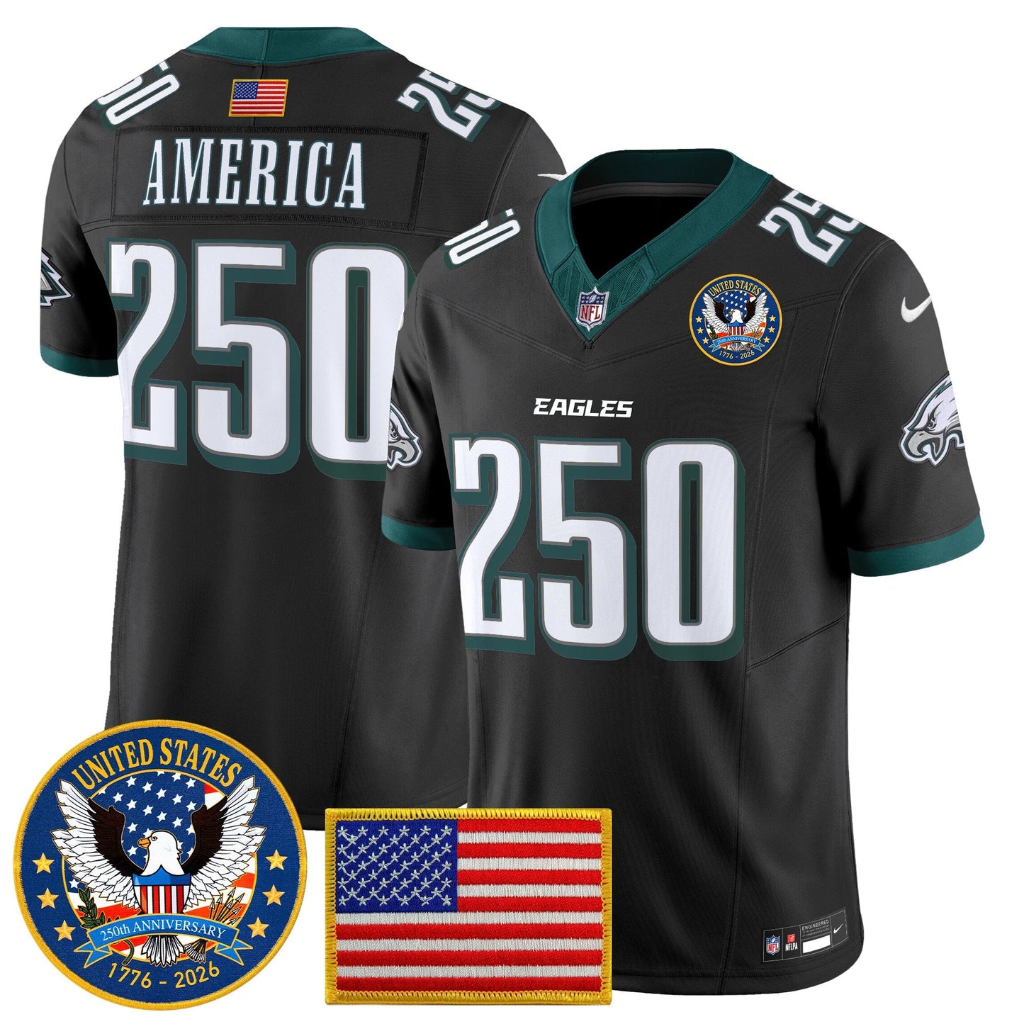 Men's Philadelphia Eagles "United States 250th Anniversary Patch" Vapor Limited Jersey - All Stitched