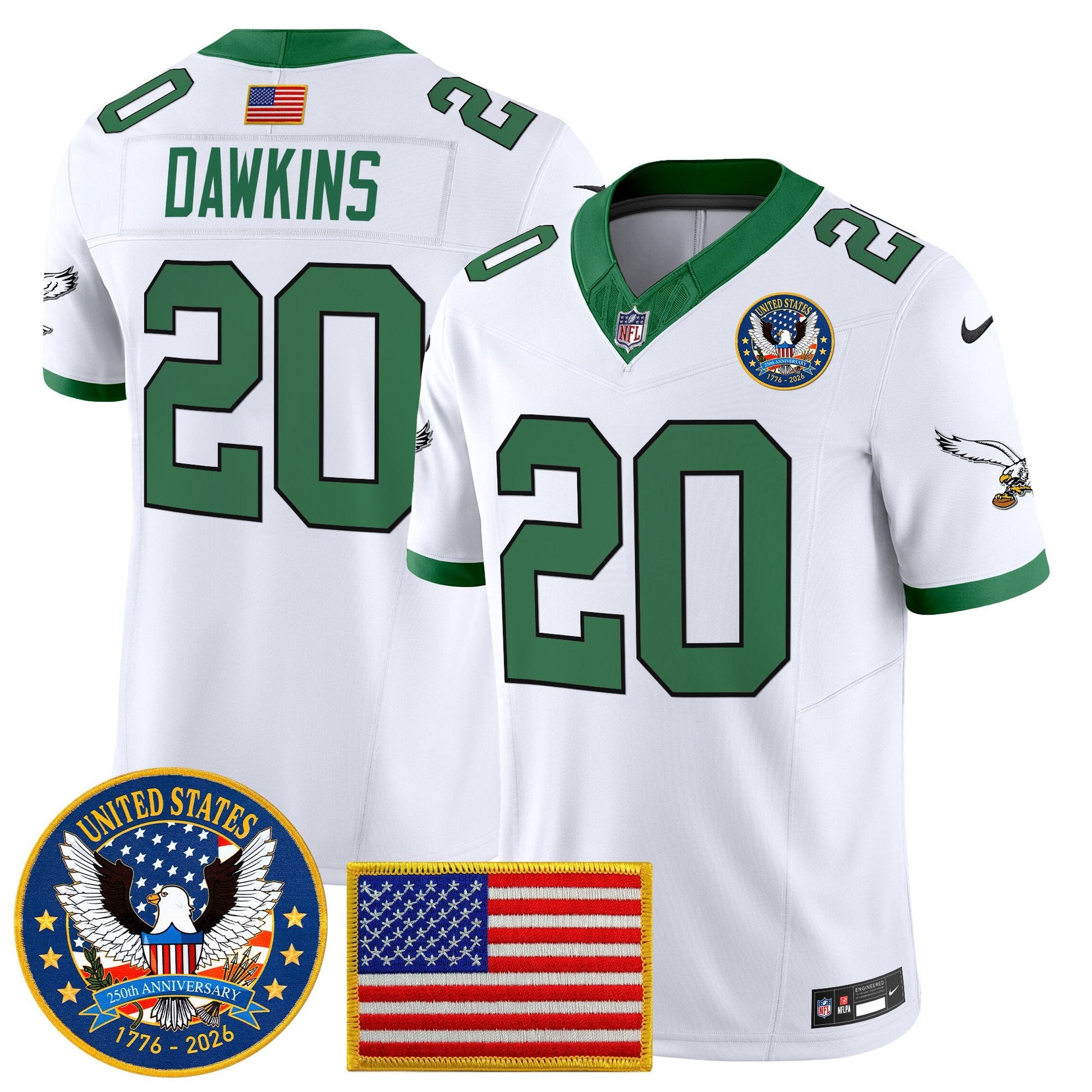 Men's Philadelphia Eagles "United States 250th Anniversary Patch" Vapor Limited Jersey - All Stitched