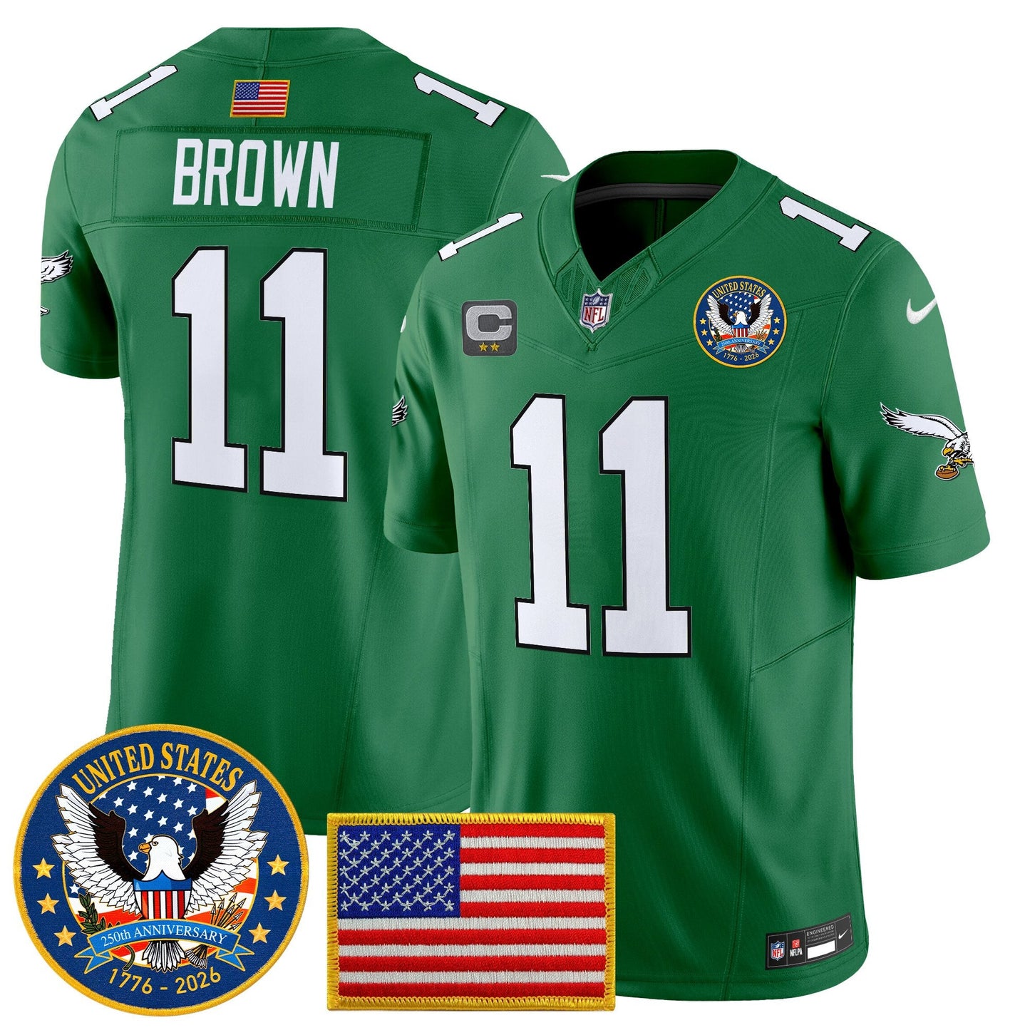 Men's Philadelphia Eagles "United States 250th Anniversary Patch" Vapor Limited Jersey - All Stitched