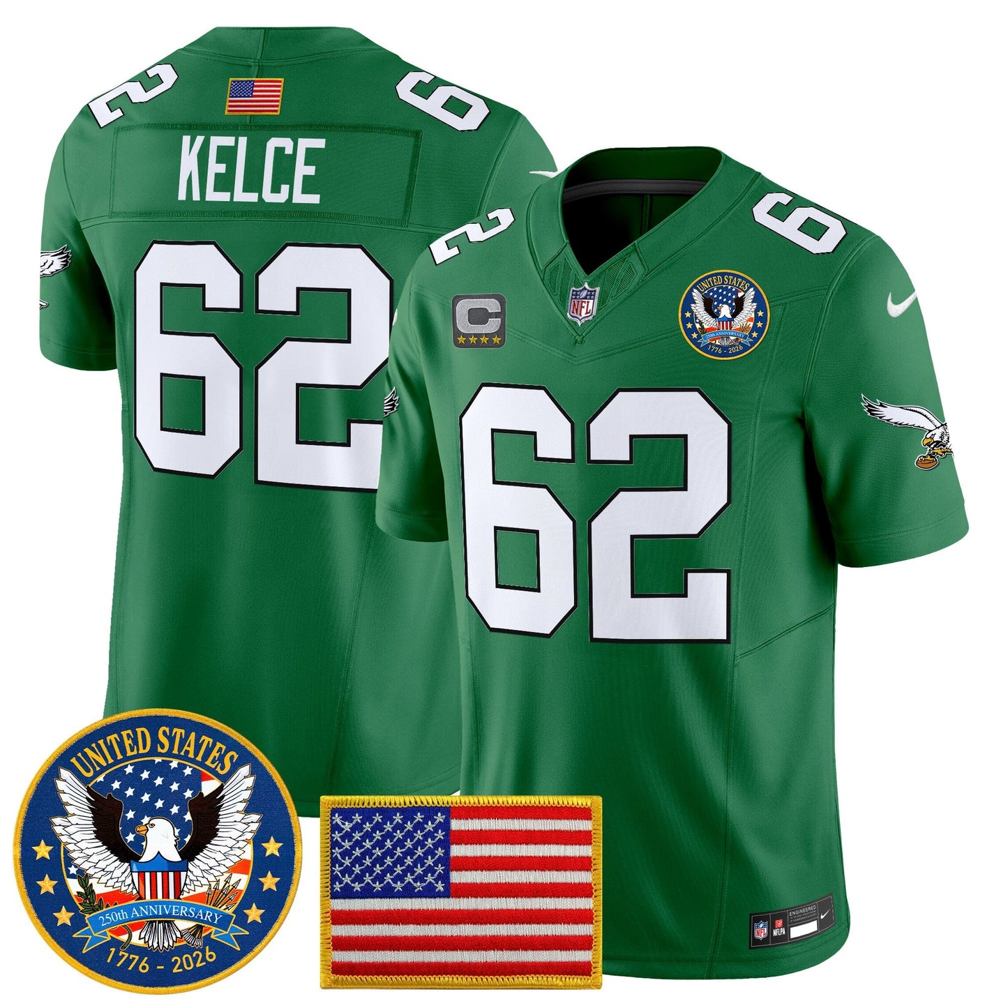 Men's Philadelphia Eagles "United States 250th Anniversary Patch" Vapor Limited Jersey - All Stitched