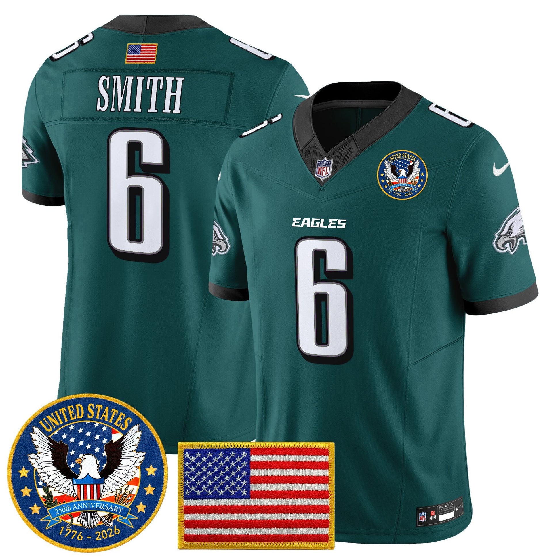 Men's Philadelphia Eagles "United States 250th Anniversary Patch" Vapor Limited Jersey - All Stitched