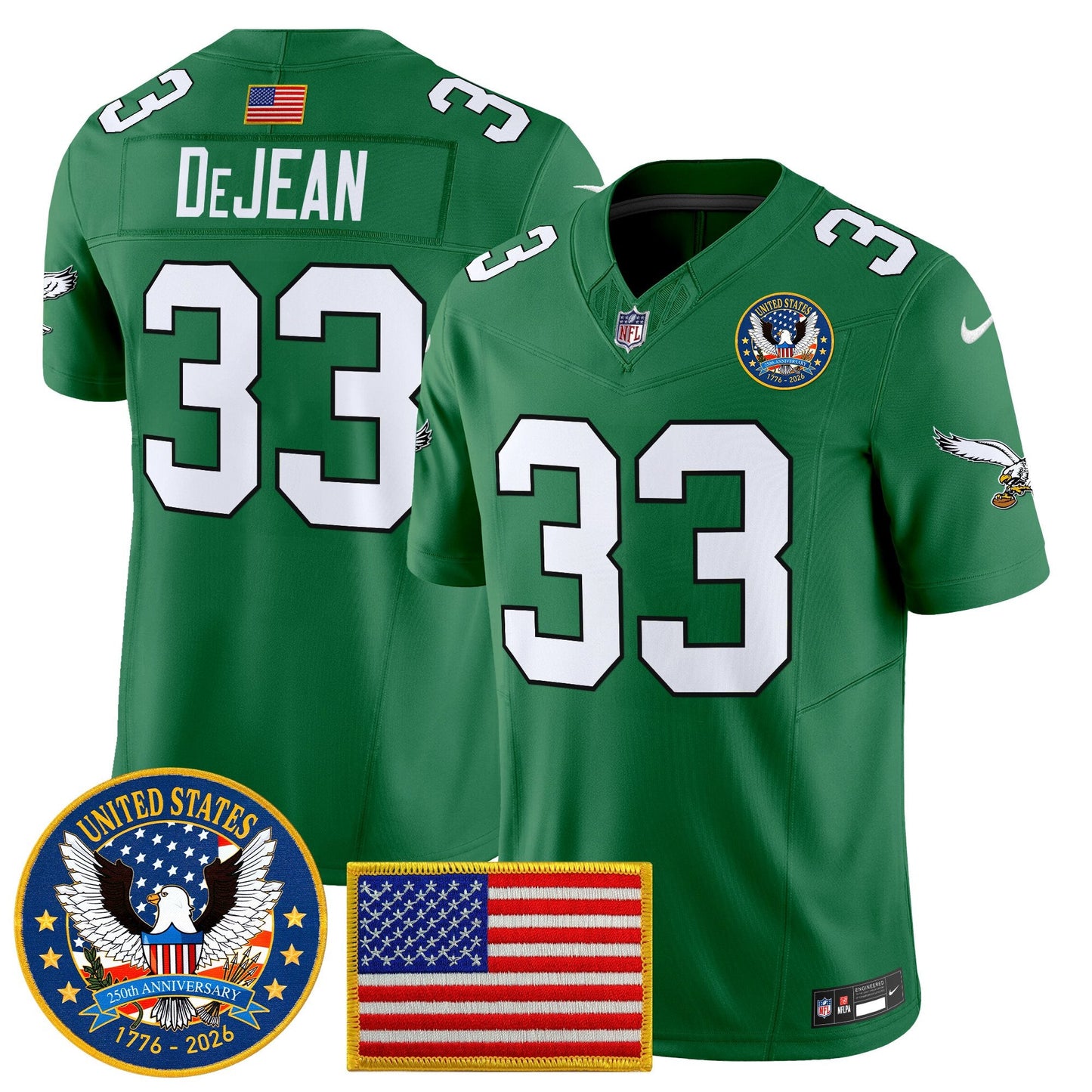 Men's Philadelphia Eagles "United States 250th Anniversary Patch" Vapor Limited Jersey - All Stitched