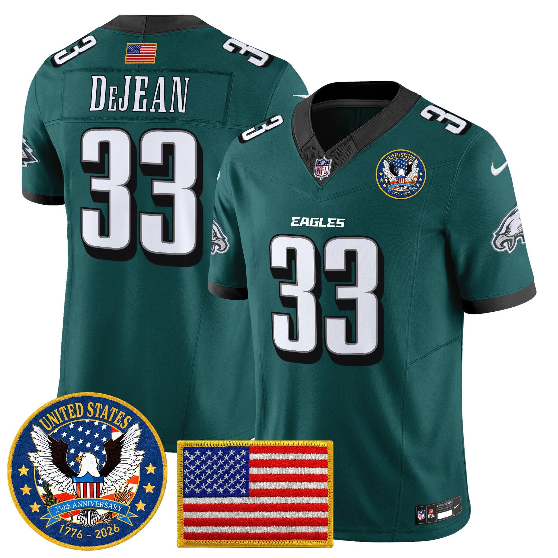 Men's Philadelphia Eagles "United States 250th Anniversary Patch" Vapor Limited Jersey - All Stitched