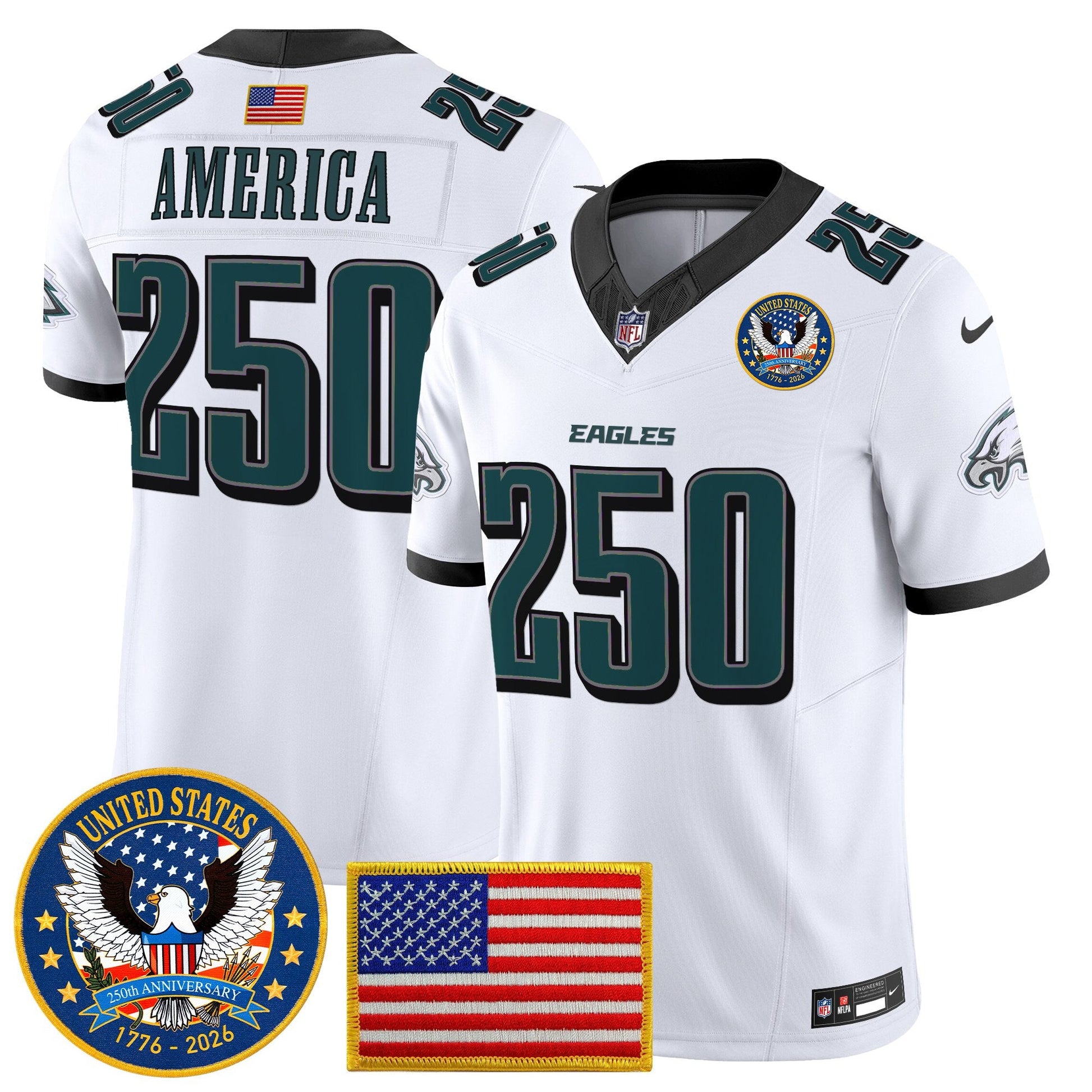 Men's Philadelphia Eagles "United States 250th Anniversary Patch" Vapor Limited Jersey - All Stitched