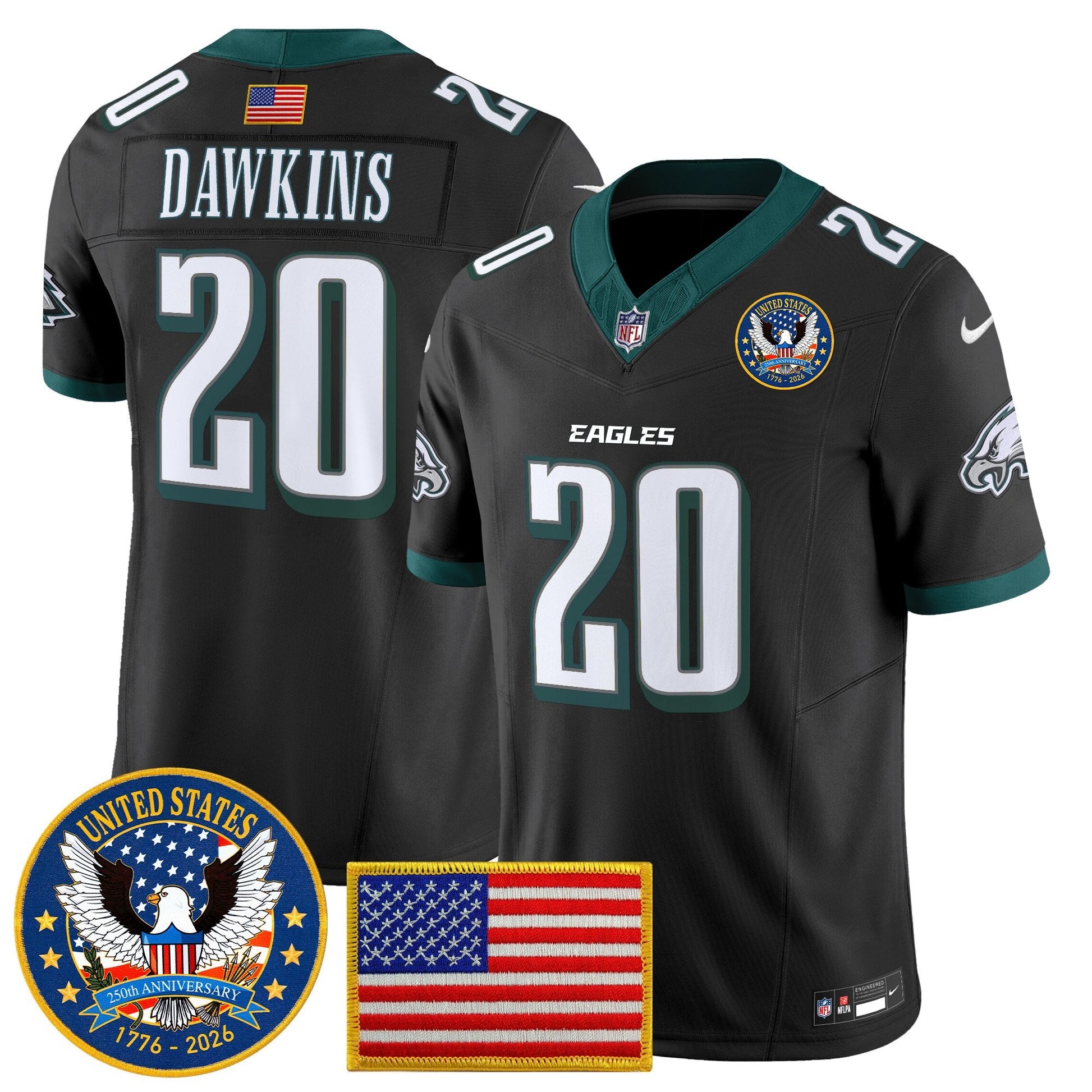 Men's Philadelphia Eagles "United States 250th Anniversary Patch" Vapor Limited Jersey - All Stitched