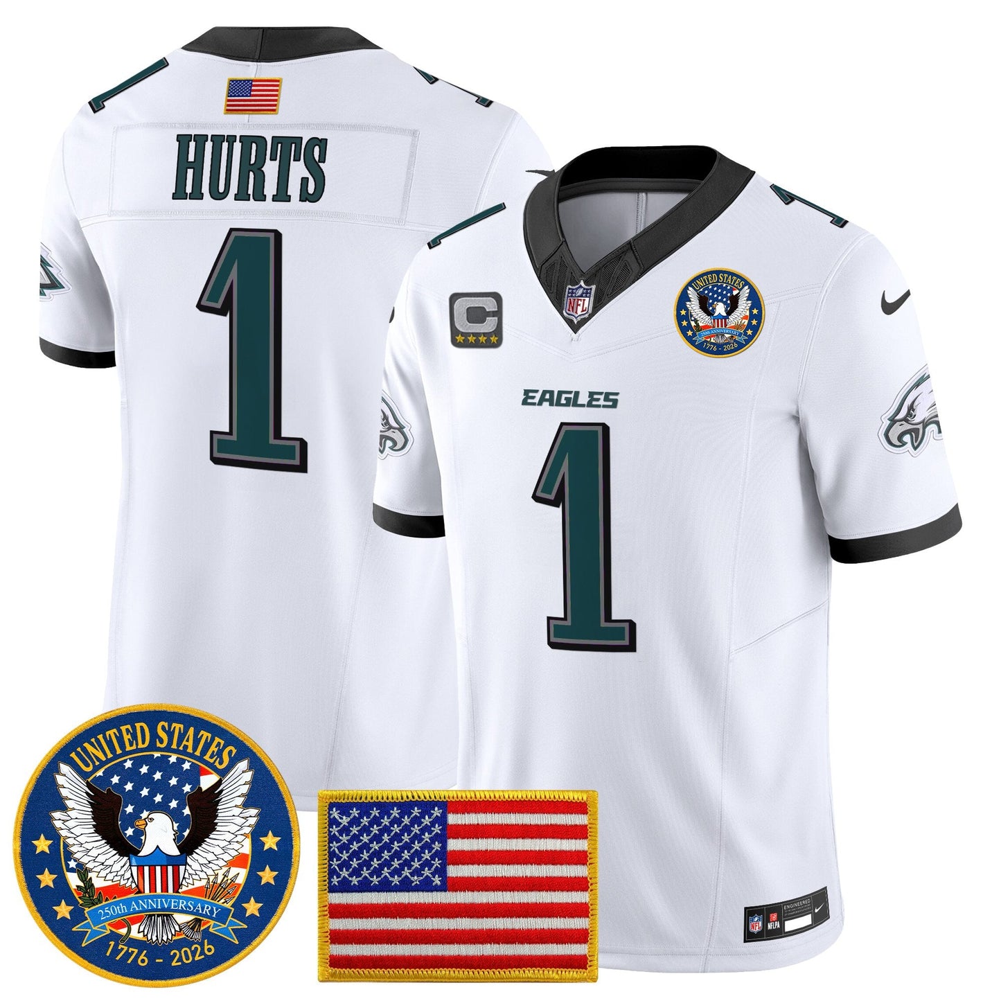 Men's Philadelphia Eagles "United States 250th Anniversary Patch" Vapor Limited Jersey - All Stitched