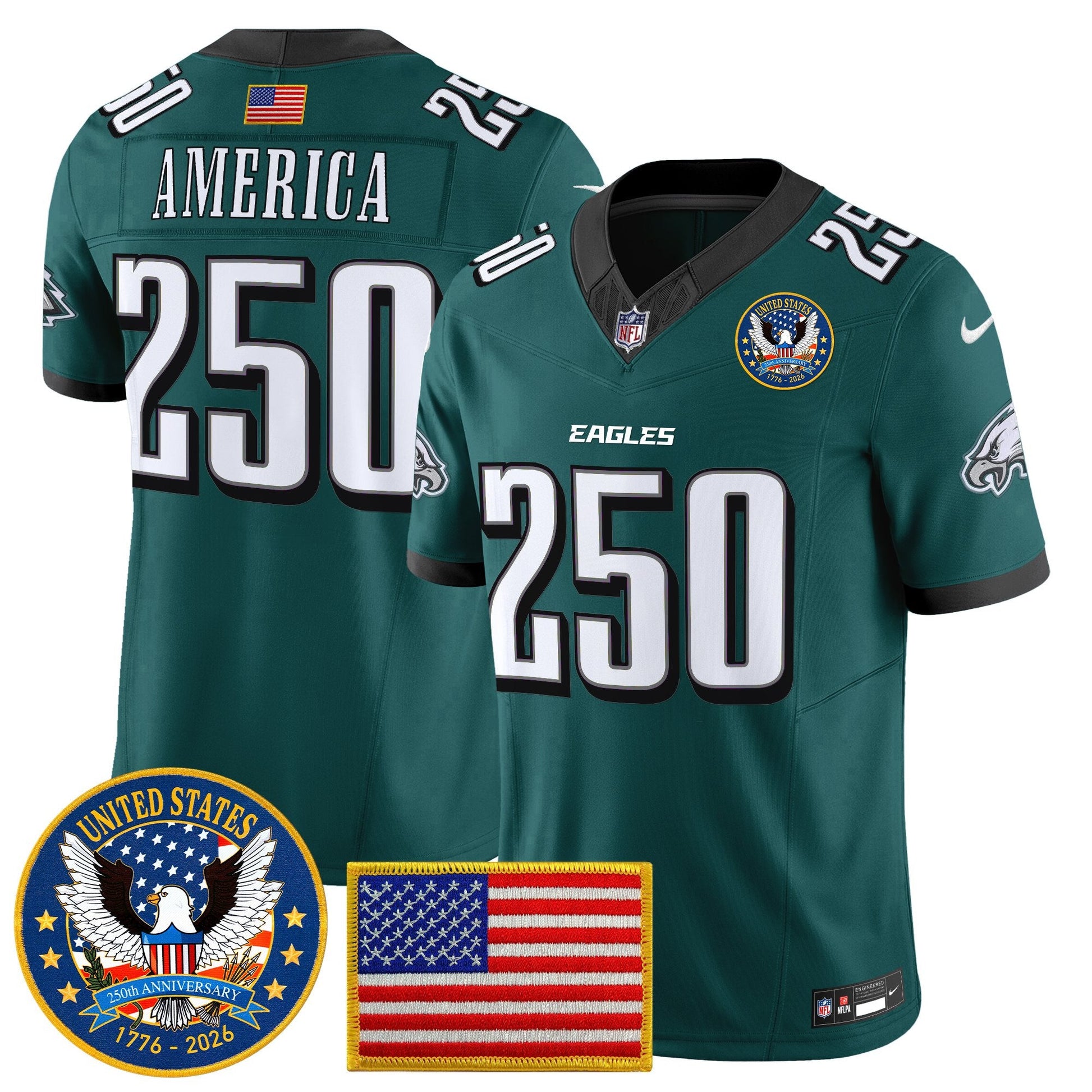 Men's Philadelphia Eagles "United States 250th Anniversary Patch" Vapor Limited Jersey - All Stitched