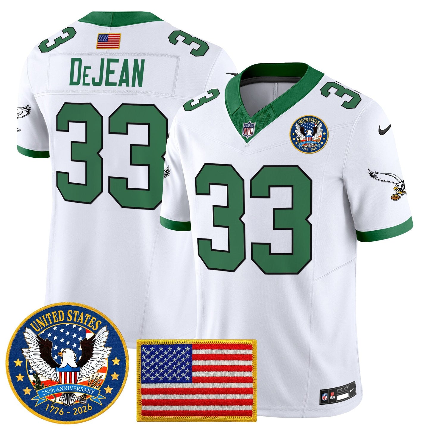 Men's Philadelphia Eagles "United States 250th Anniversary Patch" Vapor Limited Jersey - All Stitched