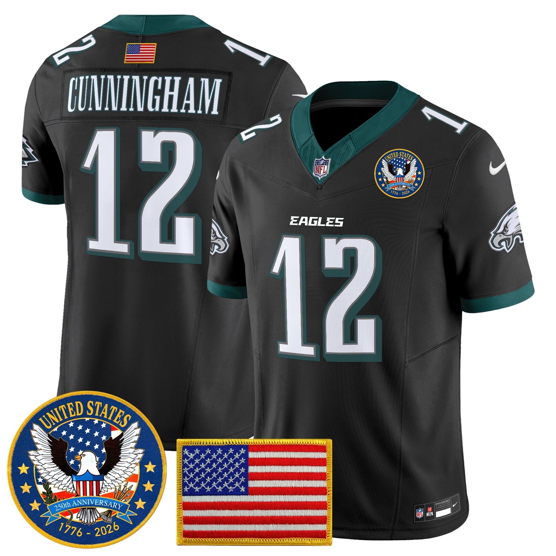 Men's Philadelphia Eagles "United States 250th Anniversary Patch" Vapor Limited Jersey - All Stitched