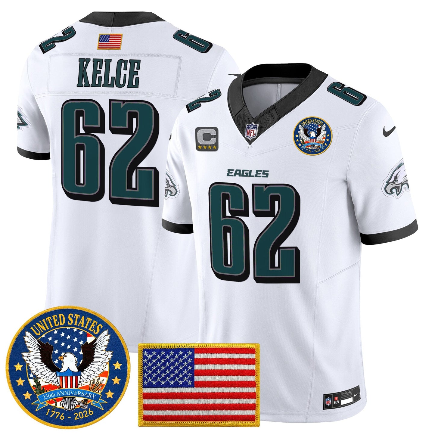 Men's Philadelphia Eagles "United States 250th Anniversary Patch" Vapor Limited Jersey - All Stitched