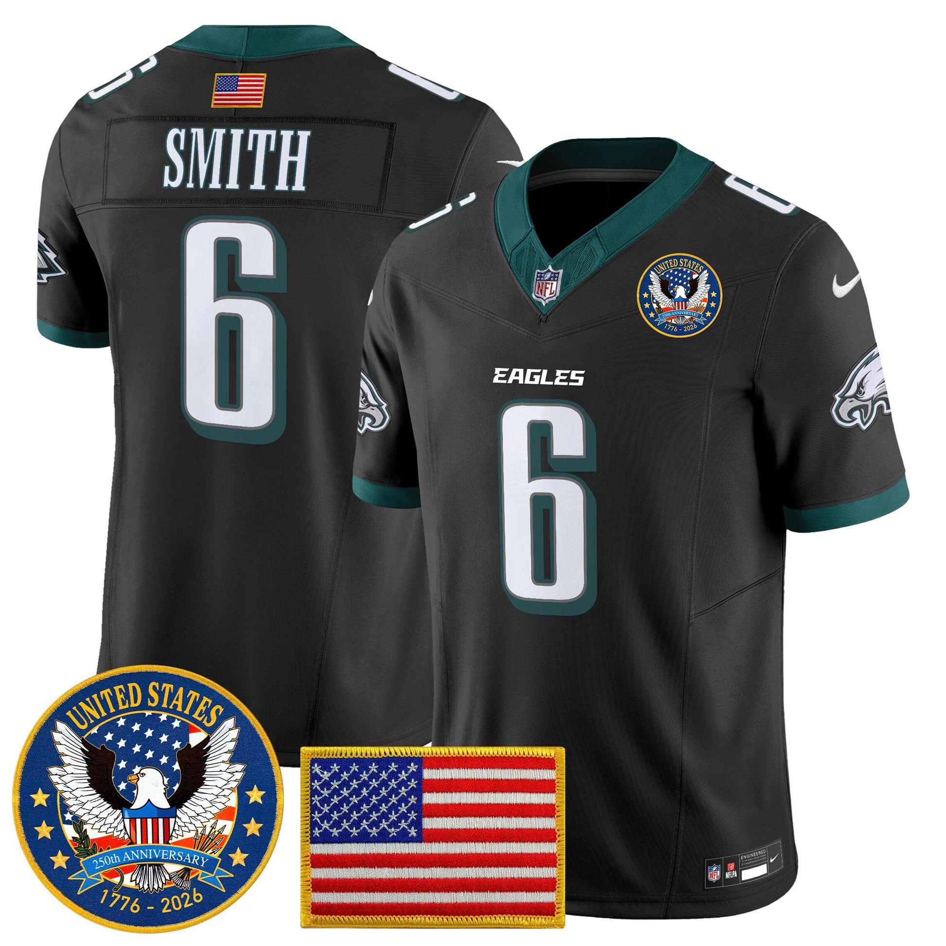 Men's Philadelphia Eagles "United States 250th Anniversary Patch" Vapor Limited Jersey - All Stitched
