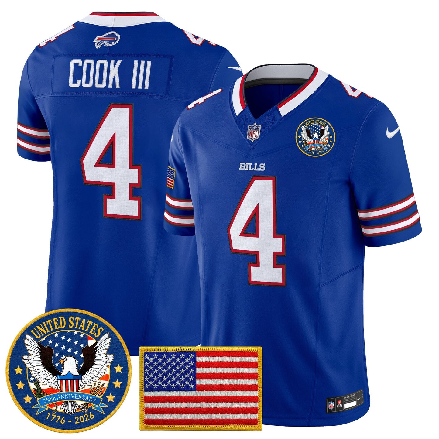 Men's Buffalo Bills "United States 250th Anniversary Patch" Vapor Limited Jersey - All Stitched