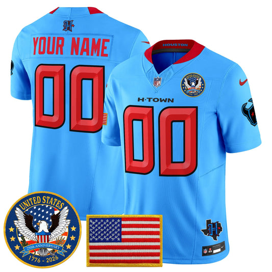 Houston Texans "United States 250th Anniversary Patch" Vapor Limited Custom Jersey - All Stitched