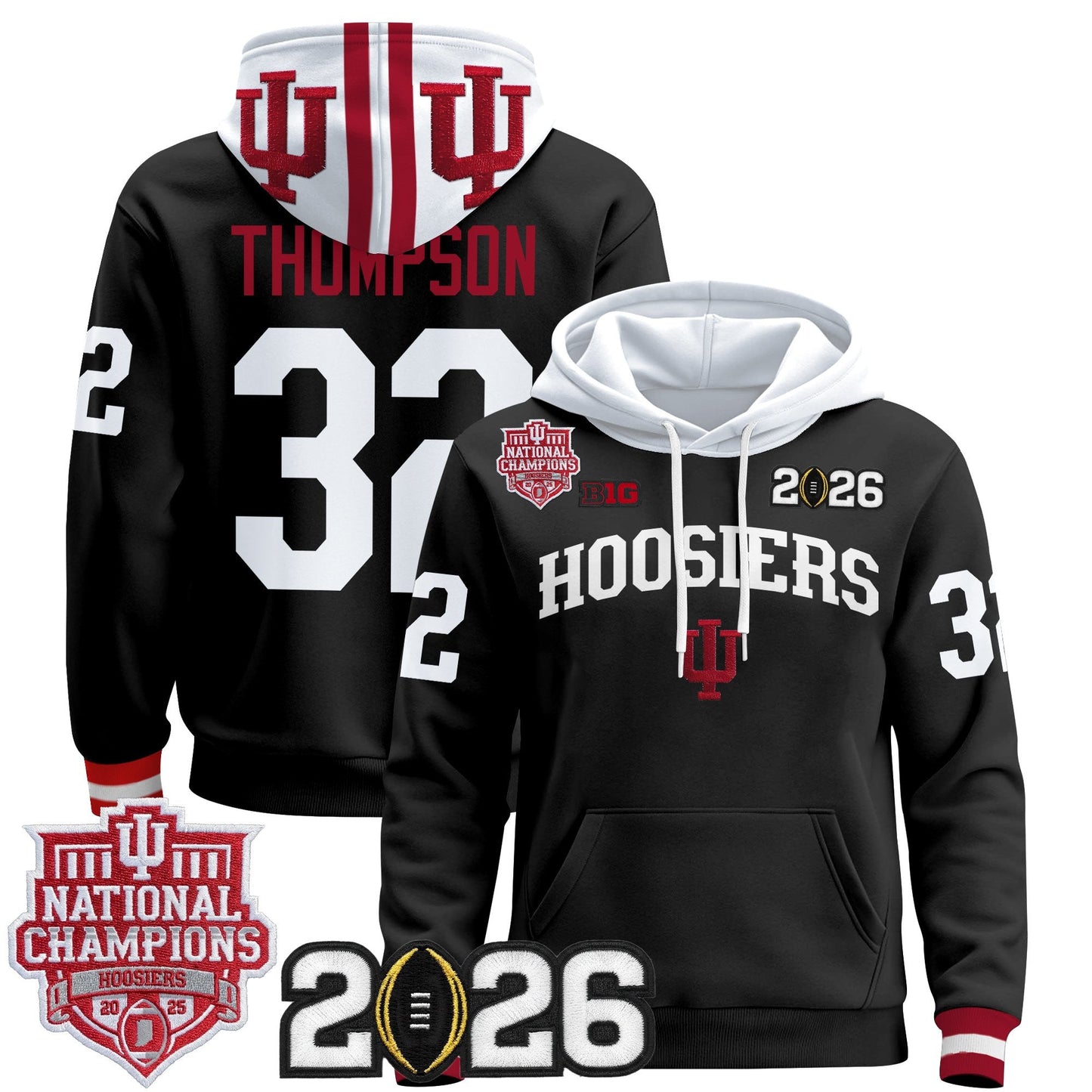 Men's Indiana Hoosiers 2025 National Champions & 2026 CFP Final Patch Premium Pullover Hoodie - All Stitched