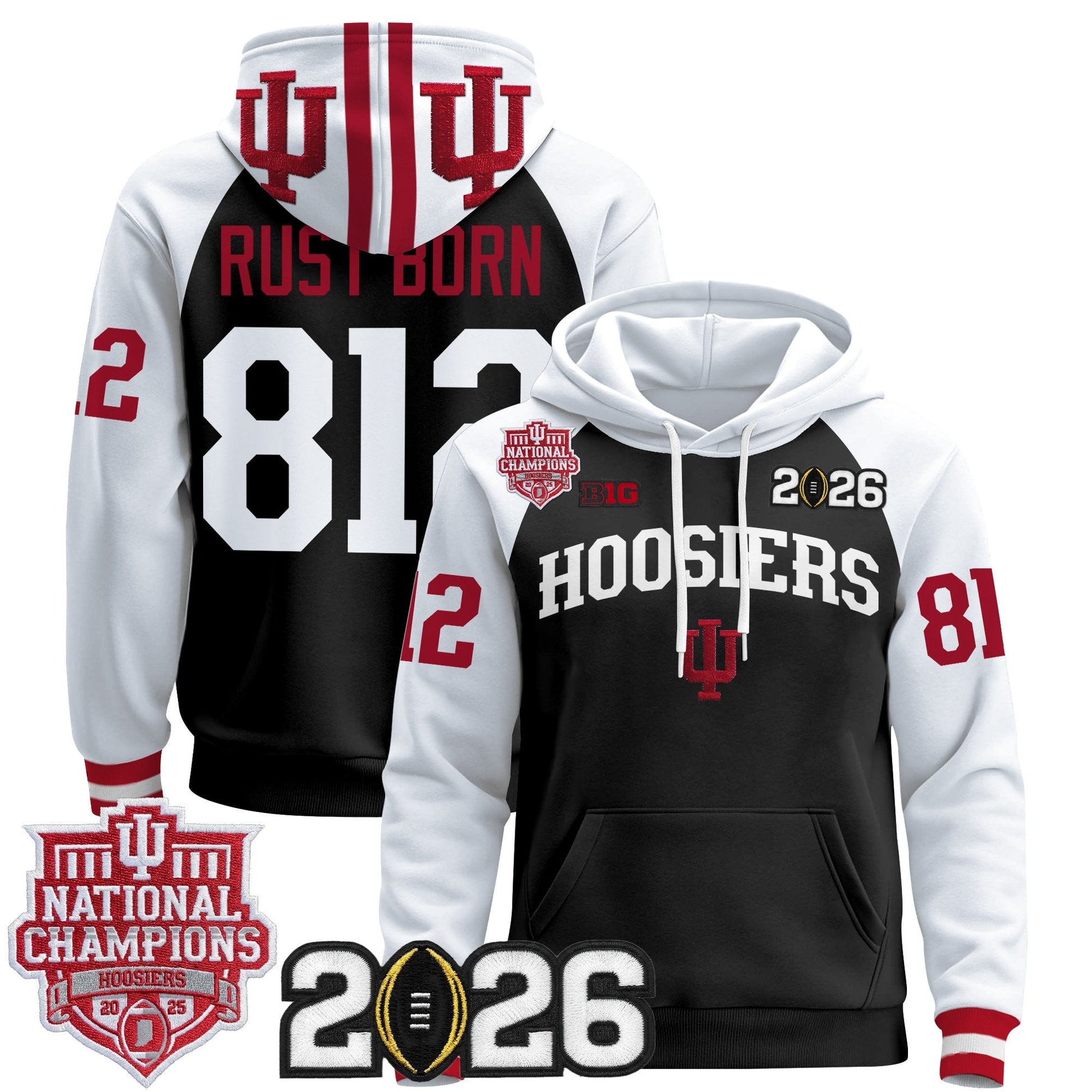 Men's Indiana Hoosiers 2025 National Champions & 2026 CFP Final Patch Premium Pullover Hoodie - All Stitched