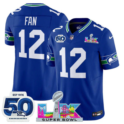 SEA Super Bowl LX - 50th Anniversary Patch Gold Vapor Limited Jersey N5 - All Stitched