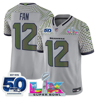 SEA Super Bowl LX - 50th Anniversary Patch Gold Vapor Limited Jersey N5 - All Stitched