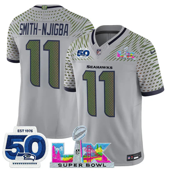 Women's SEA Super Bowl LX - 50th Anniversary Patch Gold Vapor Limited Jersey N5 - All Stitched
