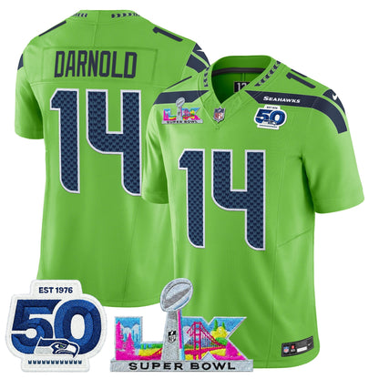 Men's Seattle Seahawks "Super Bowl LX & 50th Patch" Vapor Limited Jersey - All Stitched
