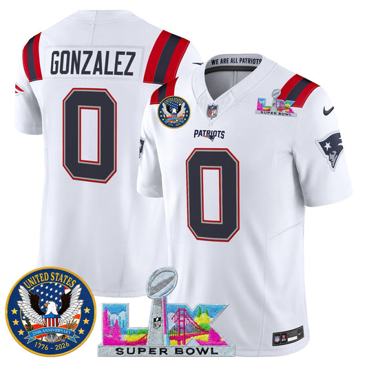 Men's New England Patriots "Super Bowl LX & United States 250th Patch" Vapor Limited Jersey - All Stitched