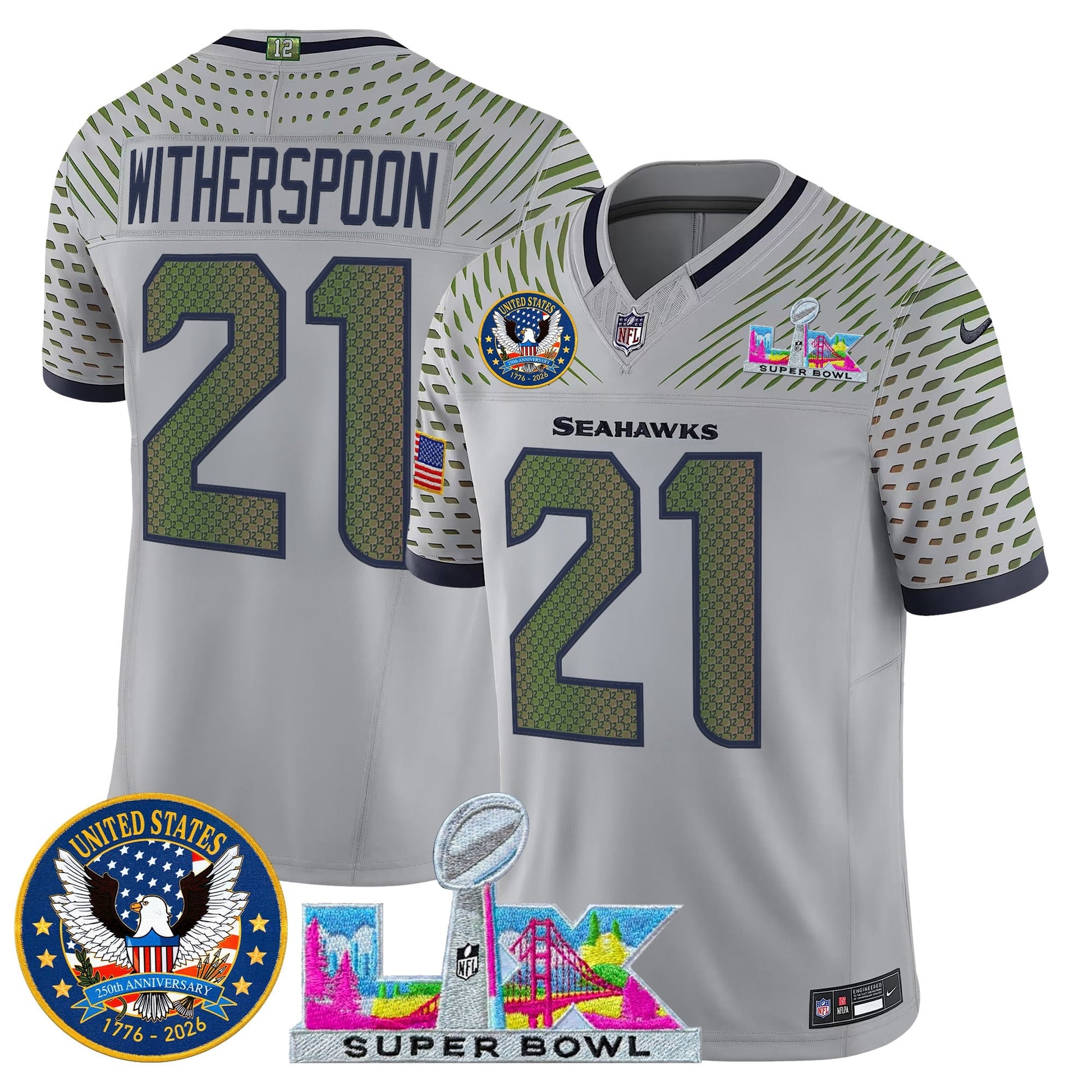 Men's Seattle Seahawks "Super Bowl LX & United States 250th Patch" Vapor Limited Jersey - All Stitched