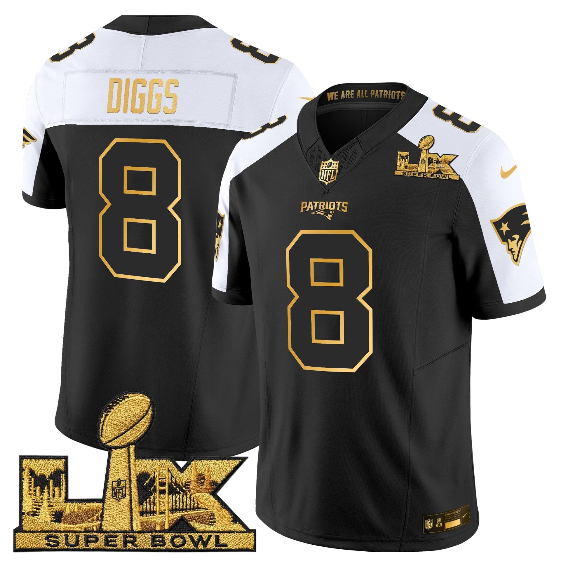 Men's New England Patriots Super Bowl LX Gold Vapor Limited Jersey - All Stitched