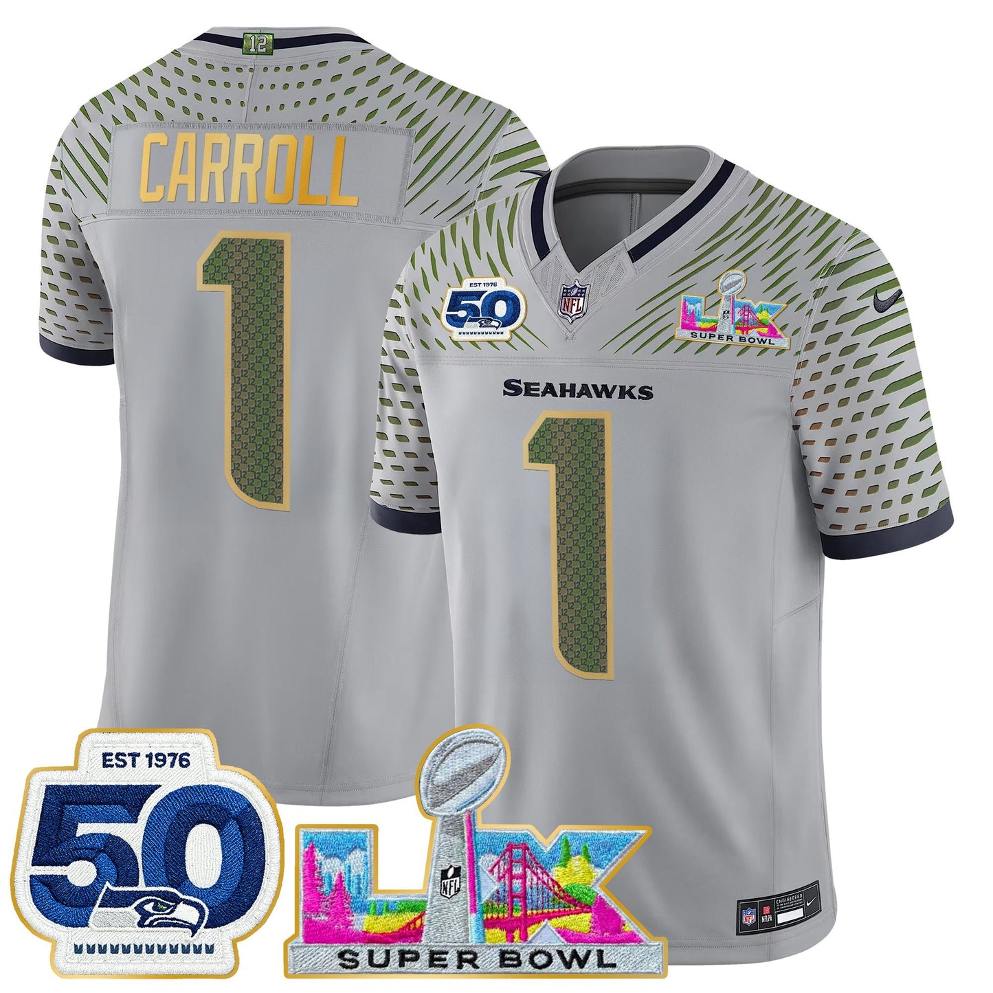 Men's Seattle Seahawks "Super Bowl LX & 50th Patch" Gold Trim Vapor Limited Jersey - All Stitched
