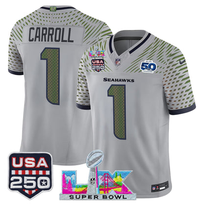 Men's Seattle Seahawks "Super Bowl LX & United States 250th Anniversary Patch" Vapor Limited Jersey - All Stitched