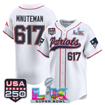 New England Patriots "Super Bowl LX & United States 250th Anniversary Patch" Vapor Baseball Jersey - Stitched