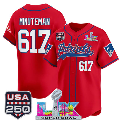 New England Patriots "Super Bowl LX & United States 250th Anniversary Patch" Vapor Baseball Jersey - Stitched