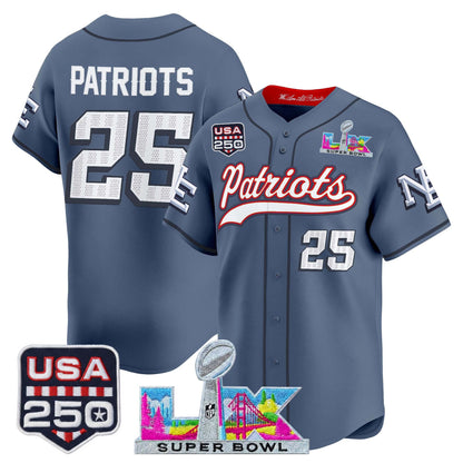 New England Patriots "Super Bowl LX & United States 250th Anniversary Patch" Vapor Baseball Jersey - Stitched