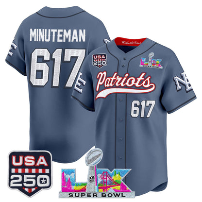 New England Patriots "Super Bowl LX & United States 250th Anniversary Patch" Vapor Baseball Jersey - Stitched
