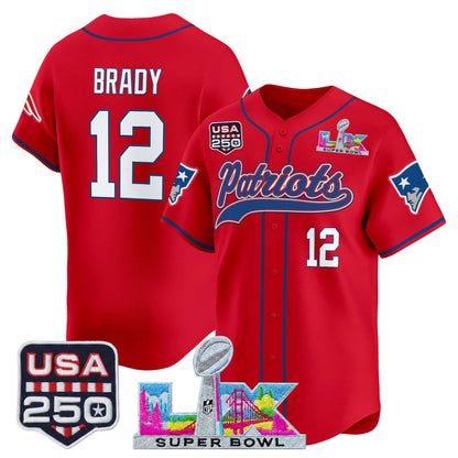 New England Patriots "Super Bowl LX & United States 250th Anniversary Patch" Vapor Baseball Jersey - Stitched