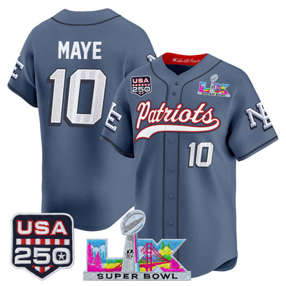 New England Patriots "Super Bowl LX & United States 250th Anniversary Patch" Vapor Baseball Jersey - Stitched
