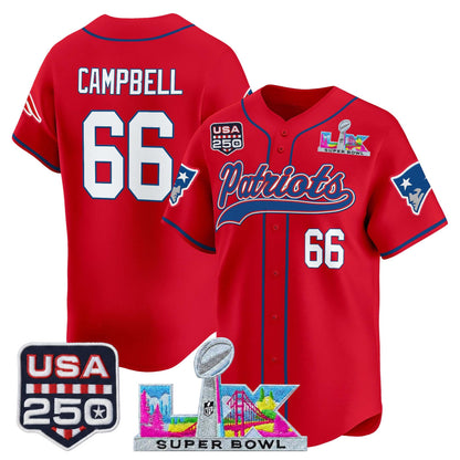New England Patriots "Super Bowl LX & United States 250th Anniversary Patch" Vapor Baseball Jersey - Stitched